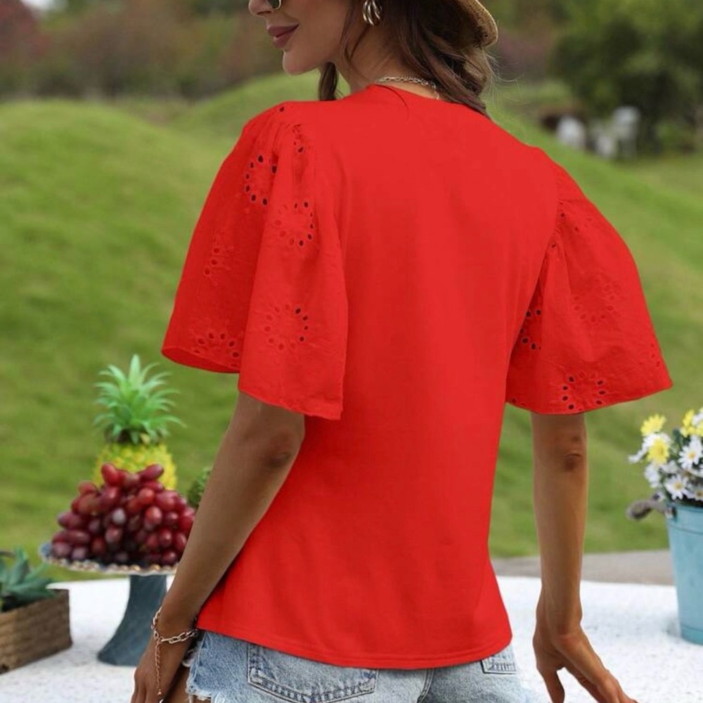 SHEIN Scarlet Eyelet Sleeve Top - Picture 2 of 4